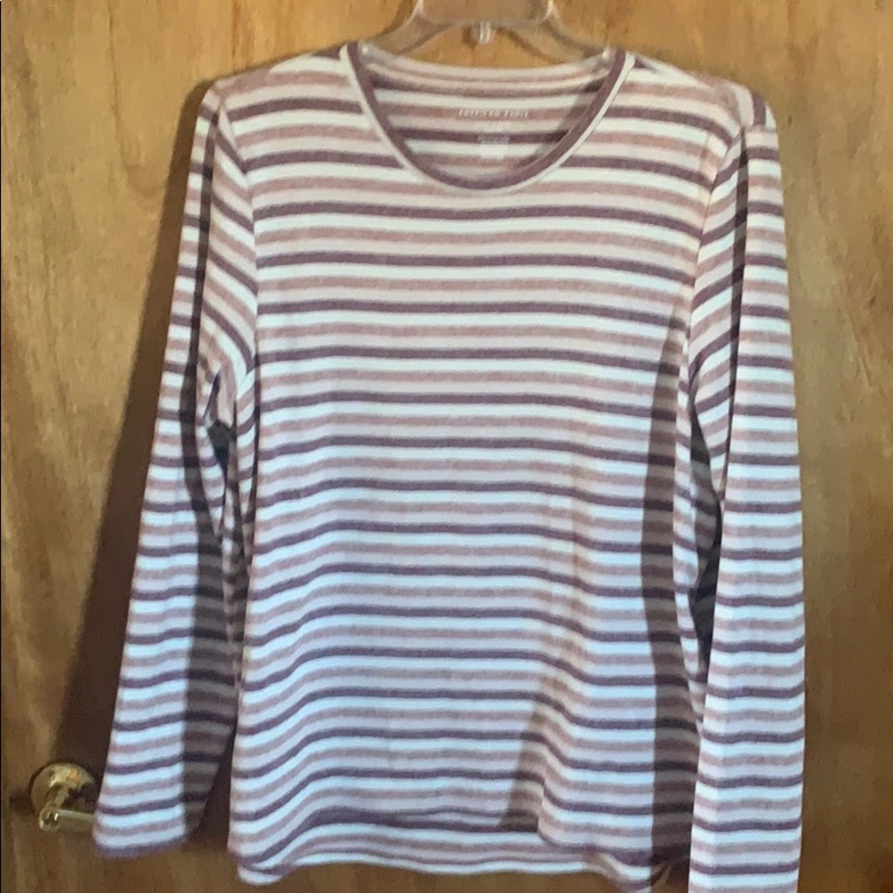 American Eagle Purple Striped Long Sleeve Tee